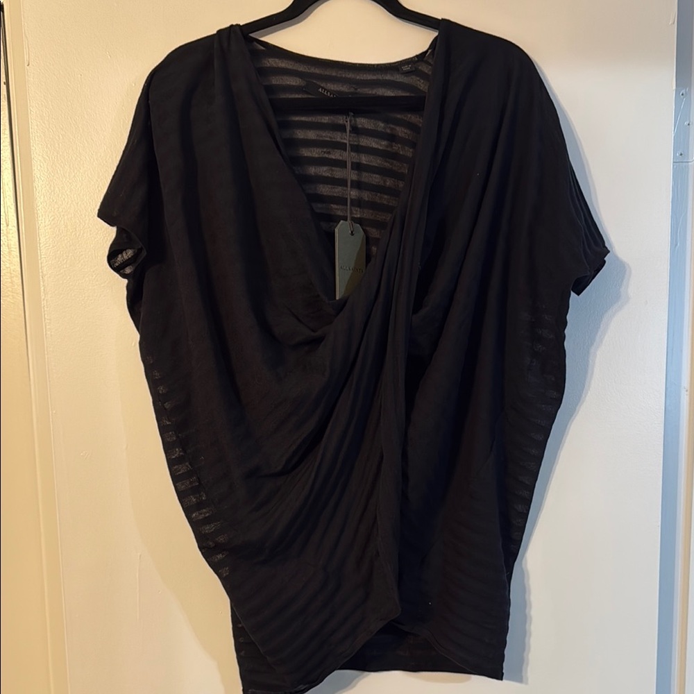 NWT All Saints Elegant Black Drape Top